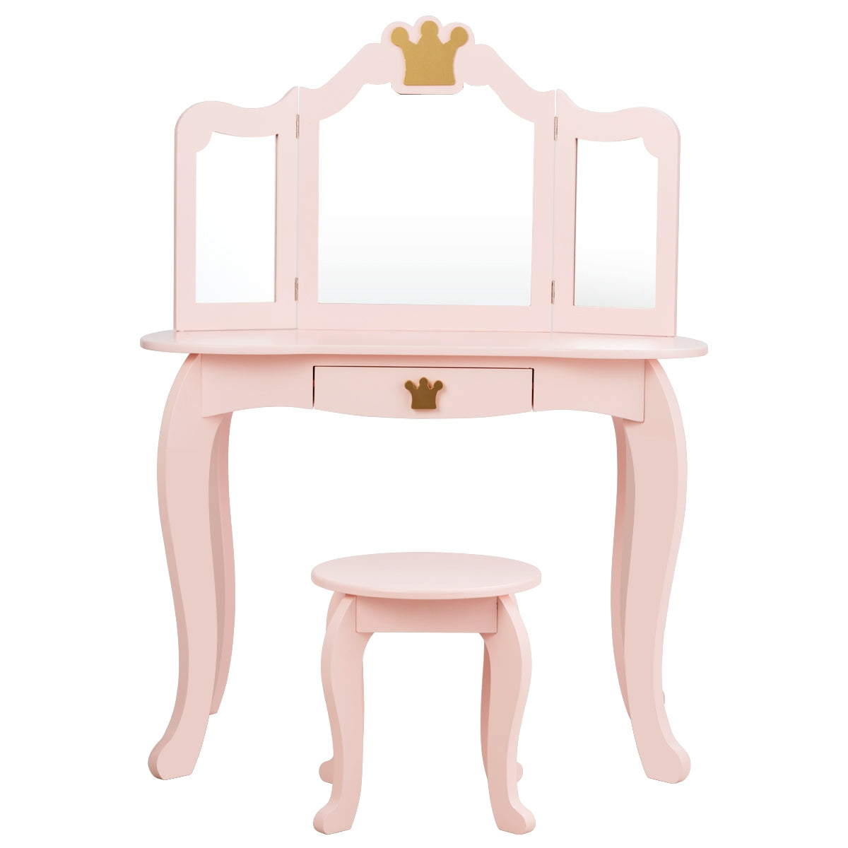 Toeletta per bambini 80 x 42 x 105 cm con specchio a tre ante e cassetto in MDF rosa 20_0020997