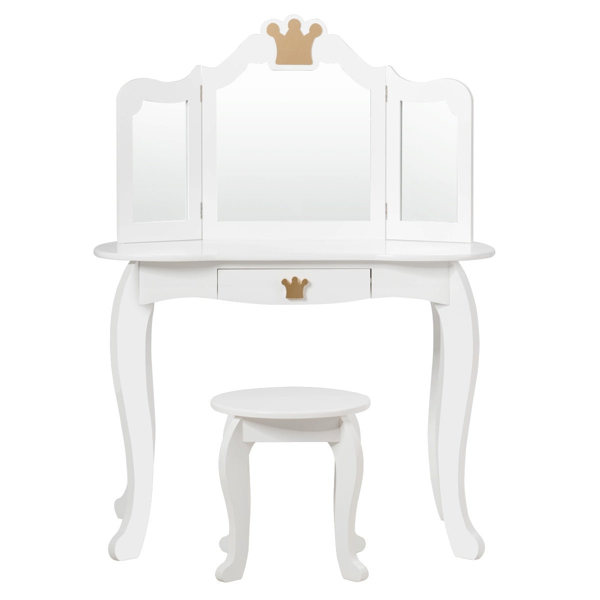 Toilette per bambini con specchio a tre ante piano removibile sgabello incluso bianco 20_0004875