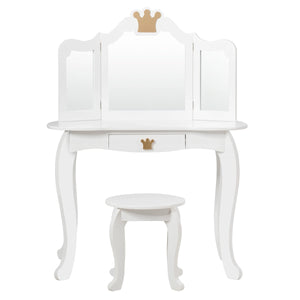 Toilette per bambini con specchio a tre ante piano removibile sgabello incluso bianco 20_0004875