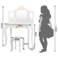 Toilette per bambini con specchio a tre ante piano removibile sgabello incluso bianco 20_0004875