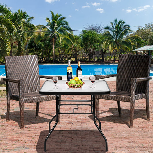 Tavolo da Giardino Quadrato in Metallo con Piano in Vetro 81 x 81 x 71 cm Stile Moderno per Terrazza Balcone e Cortile Nero 20_0009418