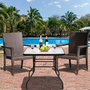 Tavolino da caff¨¨ per cortile con superficie in vetro temperato, Tavolo da esterno in stile classico e moderno Nero-Tavoli da esterno