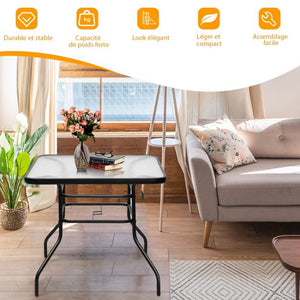 Tavolo da Giardino Quadrato in Metallo con Piano in Vetro 81 x 81 x 71 cm Stile Moderno per Terrazza Balcone e Cortile Nero 20_0009418