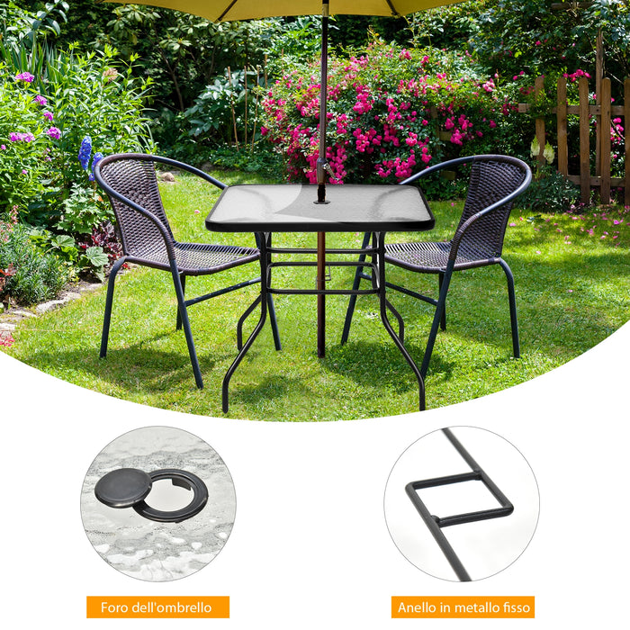 Tavolino da caff¨¨ per cortile con superficie in vetro temperato, Tavolo da esterno in stile classico e moderno Nero-Tavoli da esterno