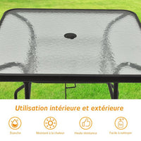 Tavolo da Giardino Quadrato in Metallo con Piano in Vetro 81 x 81 x 71 cm Stile Moderno per Terrazza Balcone e Cortile Nero 20_0009418