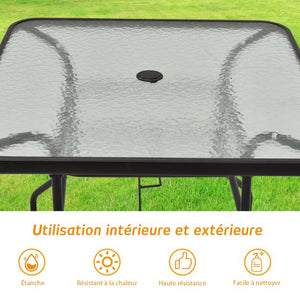 Tavolo da Giardino Quadrato in Metallo con Piano in Vetro 81 x 81 x 71 cm Stile Moderno per Terrazza Balcone e Cortile Nero 20_0009418