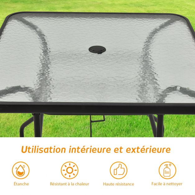 Tavolo da Giardino Quadrato in Metallo con Piano in Vetro 81 x 81 x 71 cm Stile Moderno per Terrazza Balcone e Cortile Nero 20_0009418
