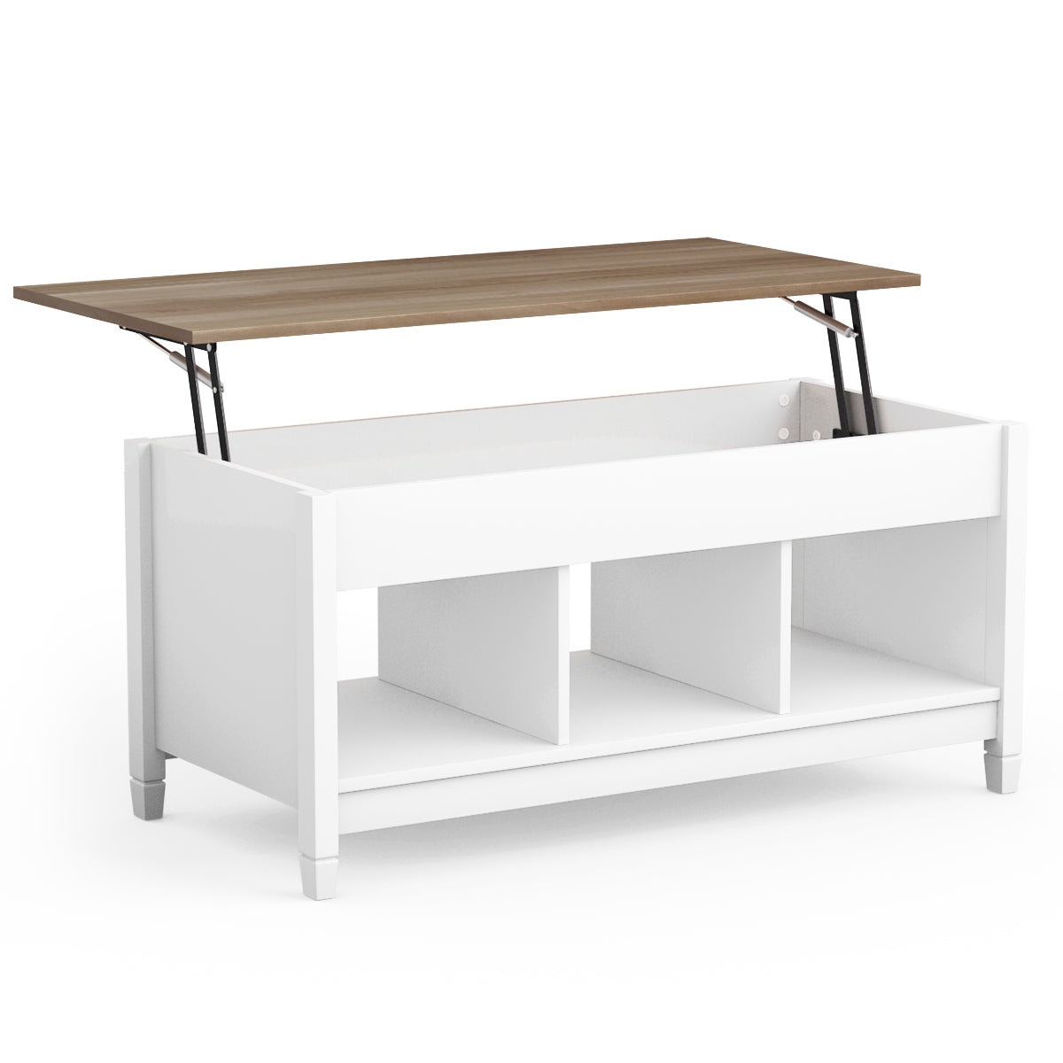 Tavolino da caff¨¨ di legno con superficie sollevabile-Tavolino rettangolare da divano con mensole aperte Bianco