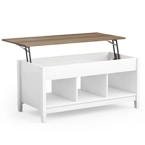 Tavolino da caff¨¨ di legno con superficie sollevabile-Tavolino rettangolare da divano con mensole aperte Bianco