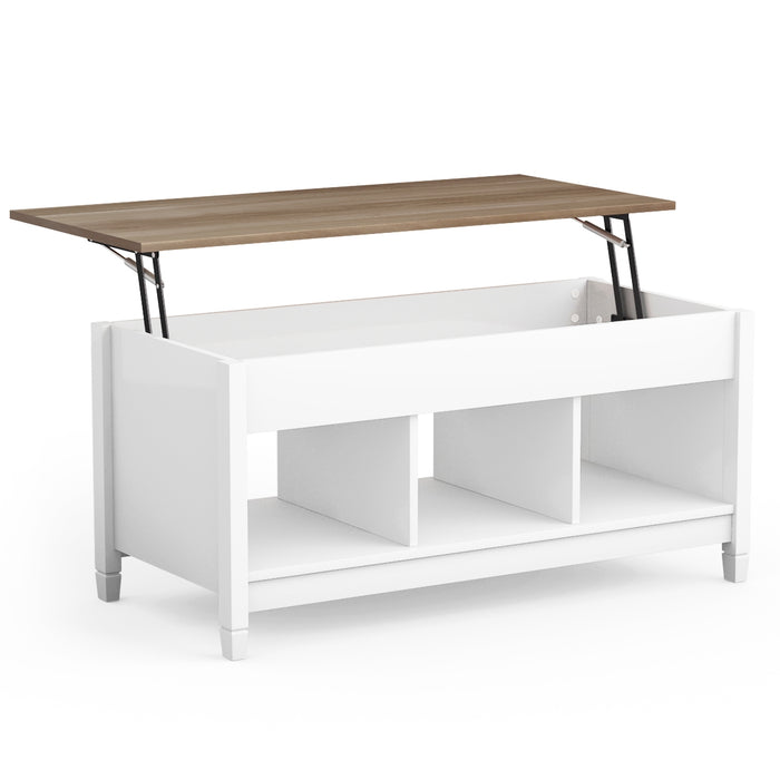 Tavolino da caff¨¨ di legno con superficie sollevabile-Tavolino rettangolare da divano con mensole aperte Bianco