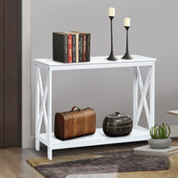 Tavolo da parete industriale a 2 livelli, Tavolino di servizio rustico con mensola, Bianco-Consolle