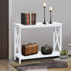 Tavolo da parete industriale a 2 livelli, Tavolino di servizio rustico con mensola, Bianco-Consolle