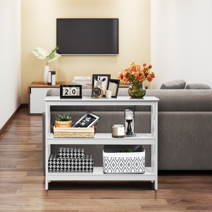 Tavolo da parete industriale a 3 livelli, Tavolino di servizio rustico con mensola Bianco-Consolle