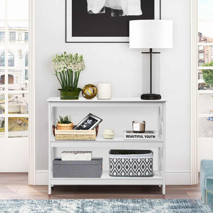 Tavolo da parete industriale a 3 livelli, Tavolino di servizio rustico con mensola Bianco-Consolle