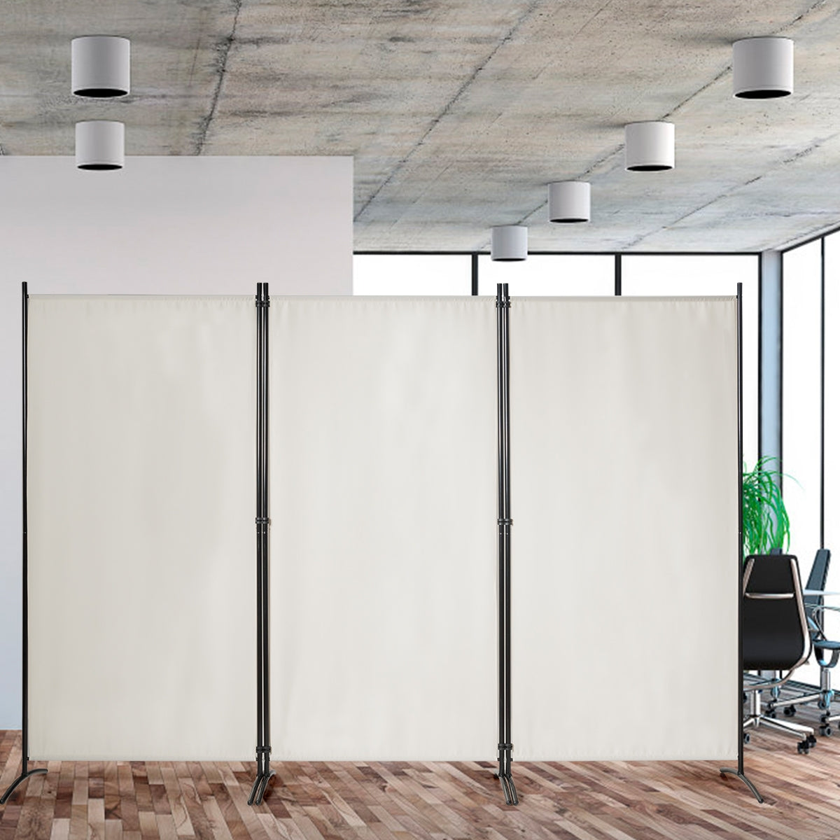 Divisore con 3 pannelli per casa ufficio-Separatore pieghevole con cardini durevoli 260x183cm Beige