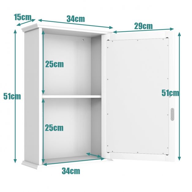 Mobile da bagno Armadietto a specchio a parete a 2 livelli con ripiano regolabile bianco 20_0006133