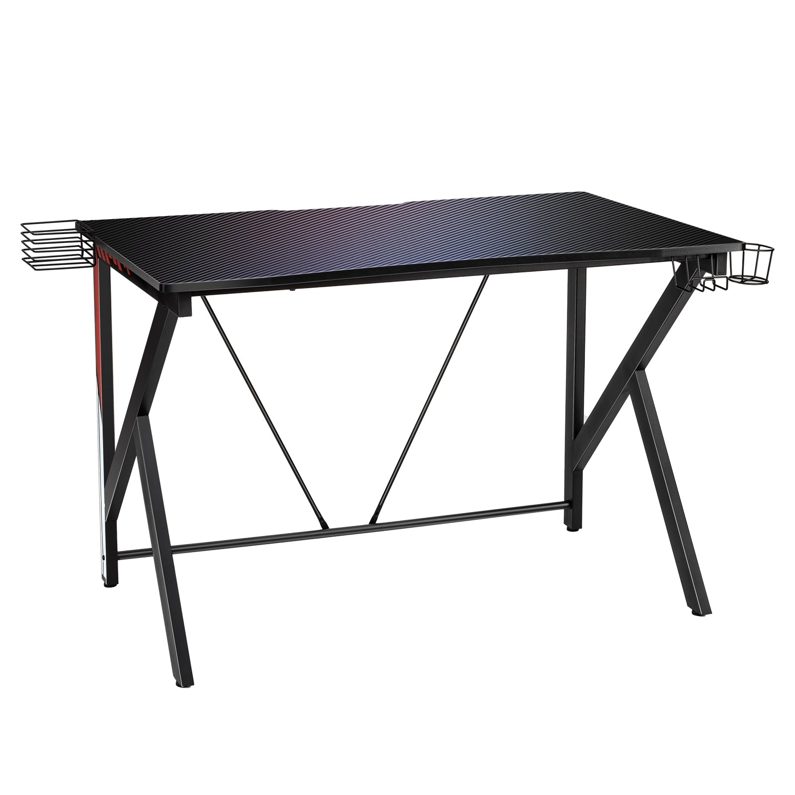 Scrivania ergonomica da gaming, Scrivania a forma di K con porta videogiochi porta bicchiere e gancio per cuffi-Scrivanie