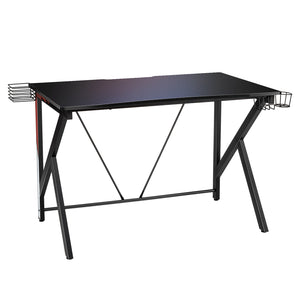 Scrivania ergonomica da gaming, Scrivania a forma di K con porta videogiochi porta bicchiere e gancio per cuffi-Scrivanie