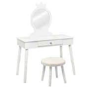 Toeletta con specchio per bambini, Set tavolo e sedia toeletta con cassetti e sgabello imbottito, Bianco-Toelette per bimbi
