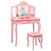 Set toeletta per bambini, Tavolo toeletta principessa con sgabello specchio pieghevole, Rosa-Toelette per bimbi