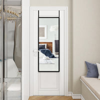 Specchio a figura intera per muro o porta con struttura in ferro, Specchio con 2 set di ganci regolabili Nero-Specchi da parete