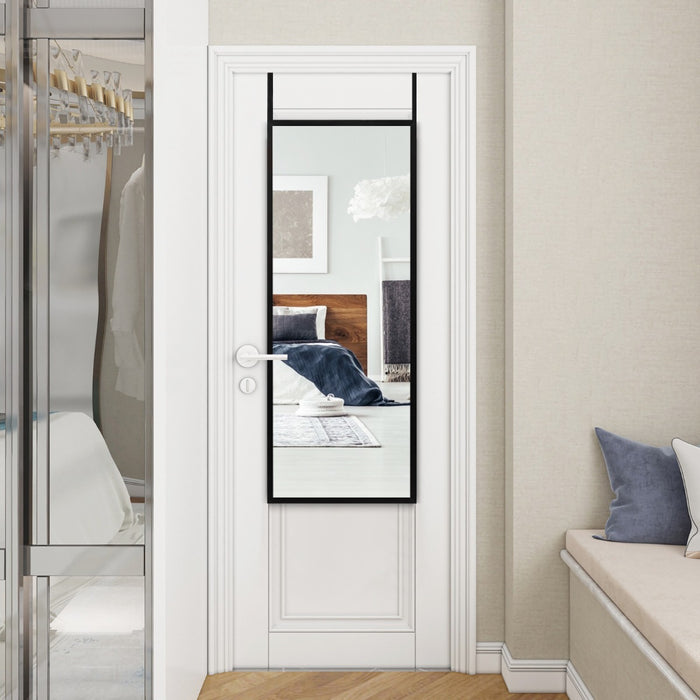 Specchio a figura intera per muro o porta con struttura in ferro, Specchio con 2 set di ganci regolabili Nero-Specchi da parete