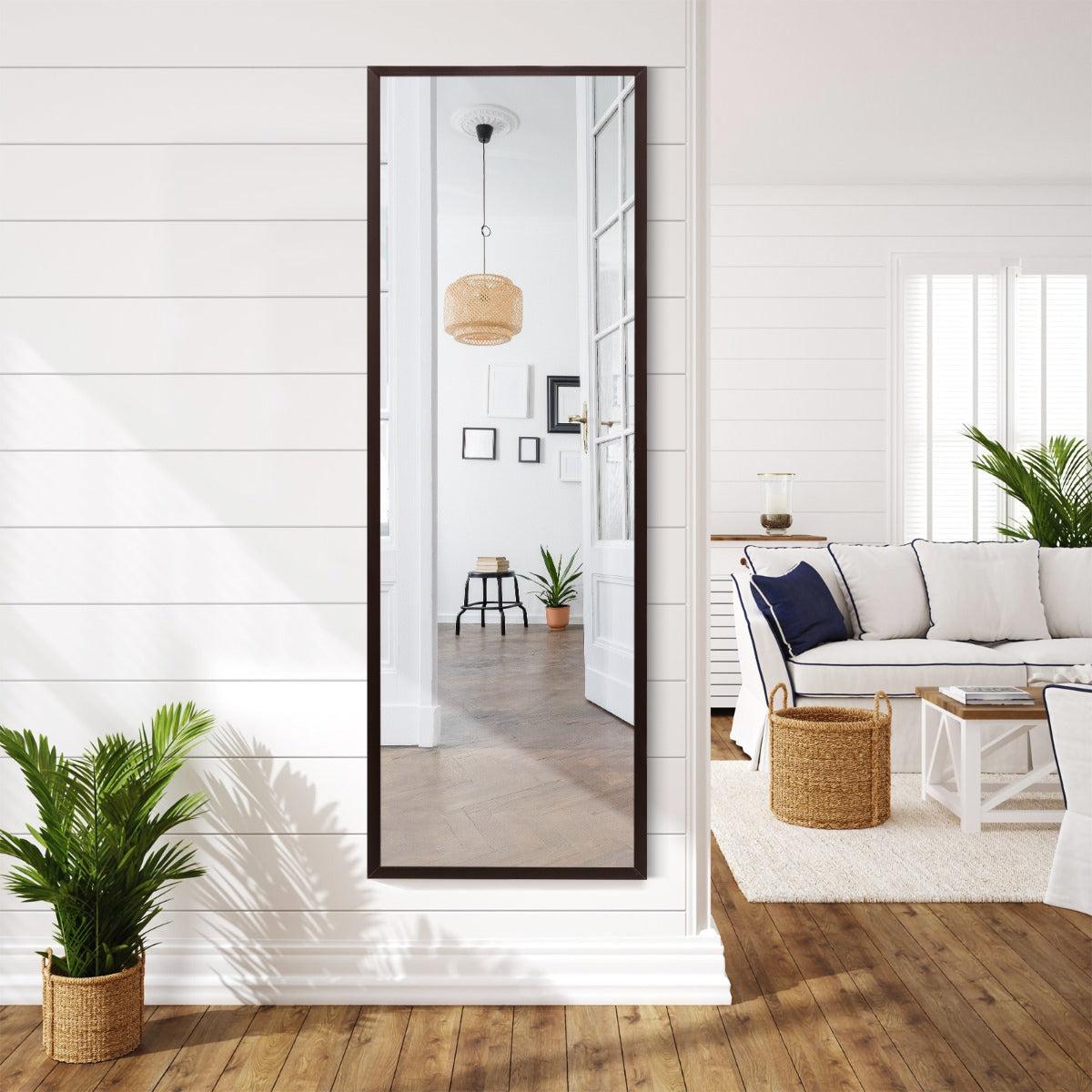 Specchio a figura intera per muro o porta con struttura in ferro, Specchio con 2 set di ganci regolabili Caff¨¨-Specchi da parete