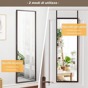 Specchio a figura intera per muro o porta con struttura in ferro, Specchio con 2 set di ganci regolabili Caff¨¨-Specchi da parete