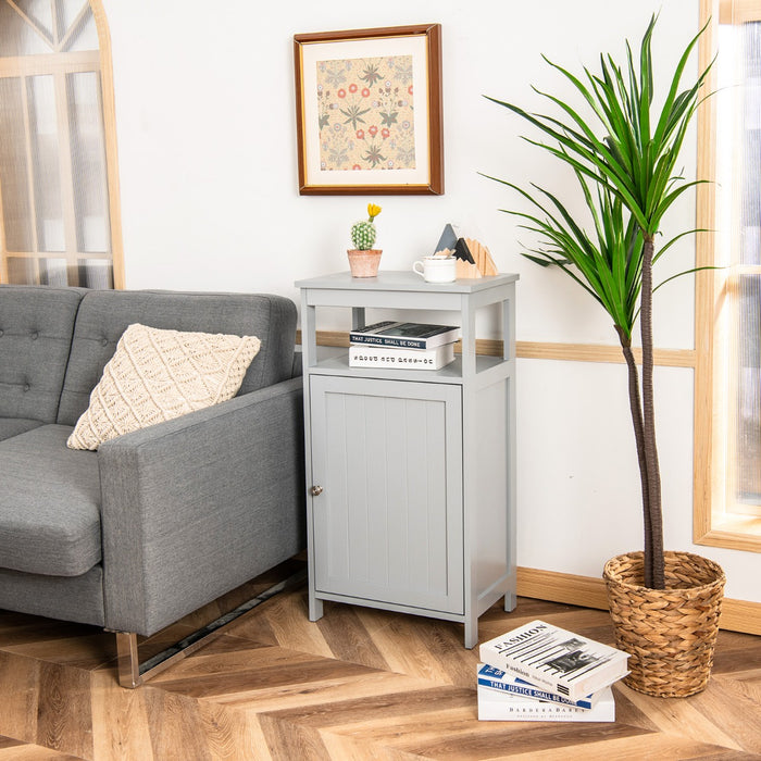 Armadietto del bagno con anta singola e mensola regolabile, Armadio multifunzionale moderno di legno Grigio-Armadietti da bagno