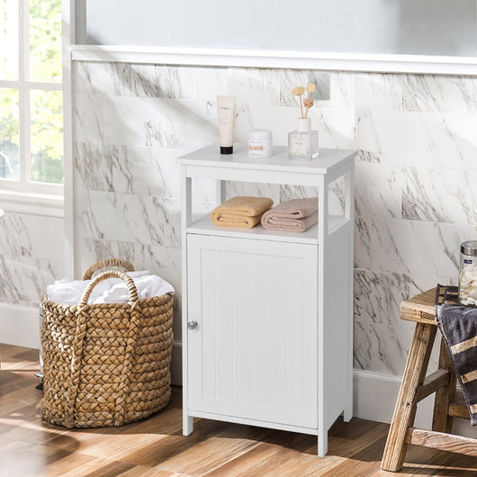 Armadietto del bagno con anta singola e mensola regolabile, Armadio multifunzionale moderno di legno Bianco-Armadietti da bagno