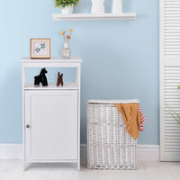 Armadietto del bagno con anta singola e mensola regolabile, Armadio multifunzionale moderno di legno Bianco-Armadietti da bagno