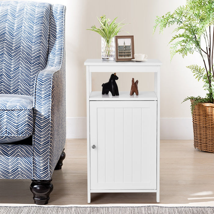 Armadietto del bagno con anta singola e mensola regolabile, Armadio multifunzionale moderno di legno Bianco-Armadietti da bagno