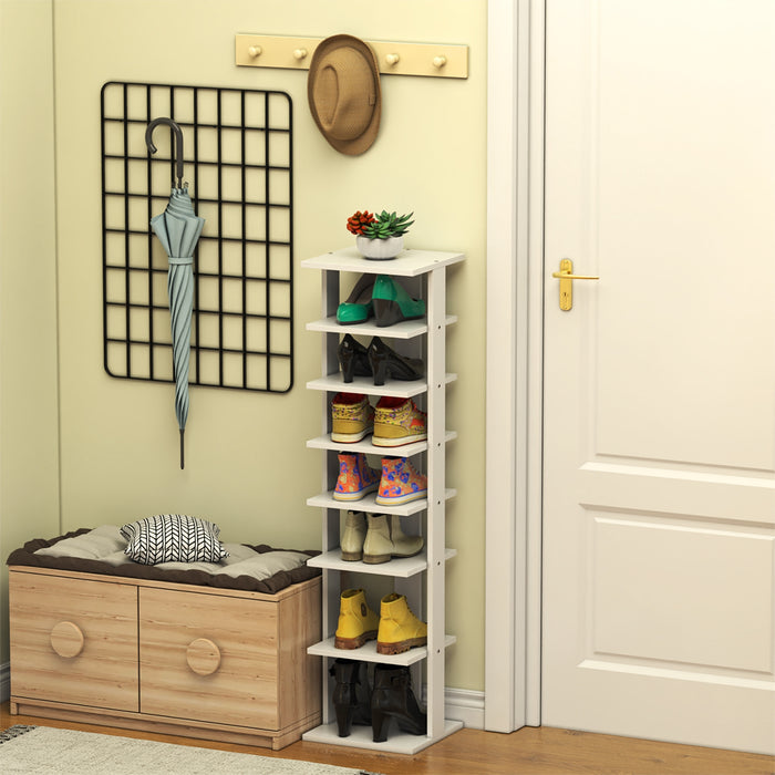 Scarpiera di legno salva spazio con 7 livelli da ingresso e camera da letto-Scaffale per scarpe per casa con dispositivo antiribaltamento Bianco