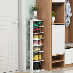 Scarpiera di legno salva spazio con 7 livelli da ingresso e camera da letto-Scaffale per scarpe per casa con dispositivo antiribaltamento Bianco