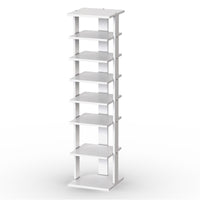 Scarpiera di legno salva spazio con 7 livelli da ingresso e camera da letto-Scaffale per scarpe per casa con dispositivo antiribaltamento Bianco