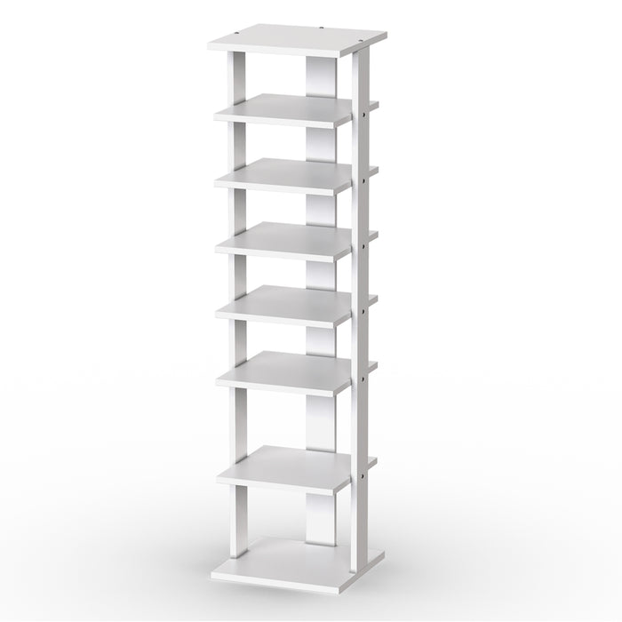 Scarpiera di legno salva spazio con 7 livelli da ingresso e camera da letto-Scaffale per scarpe per casa con dispositivo antiribaltamento Bianco