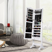 Armadio portagioie con 14 luci LED, Armadio per gioielli con specchio a figura intera Bianco-Armadietti per gioielli