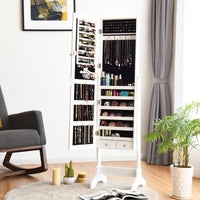 Armadietto porta gioielli con specchio e supporto da camera da letto 156x46x37cm Bianco-Armadietti per gioielli