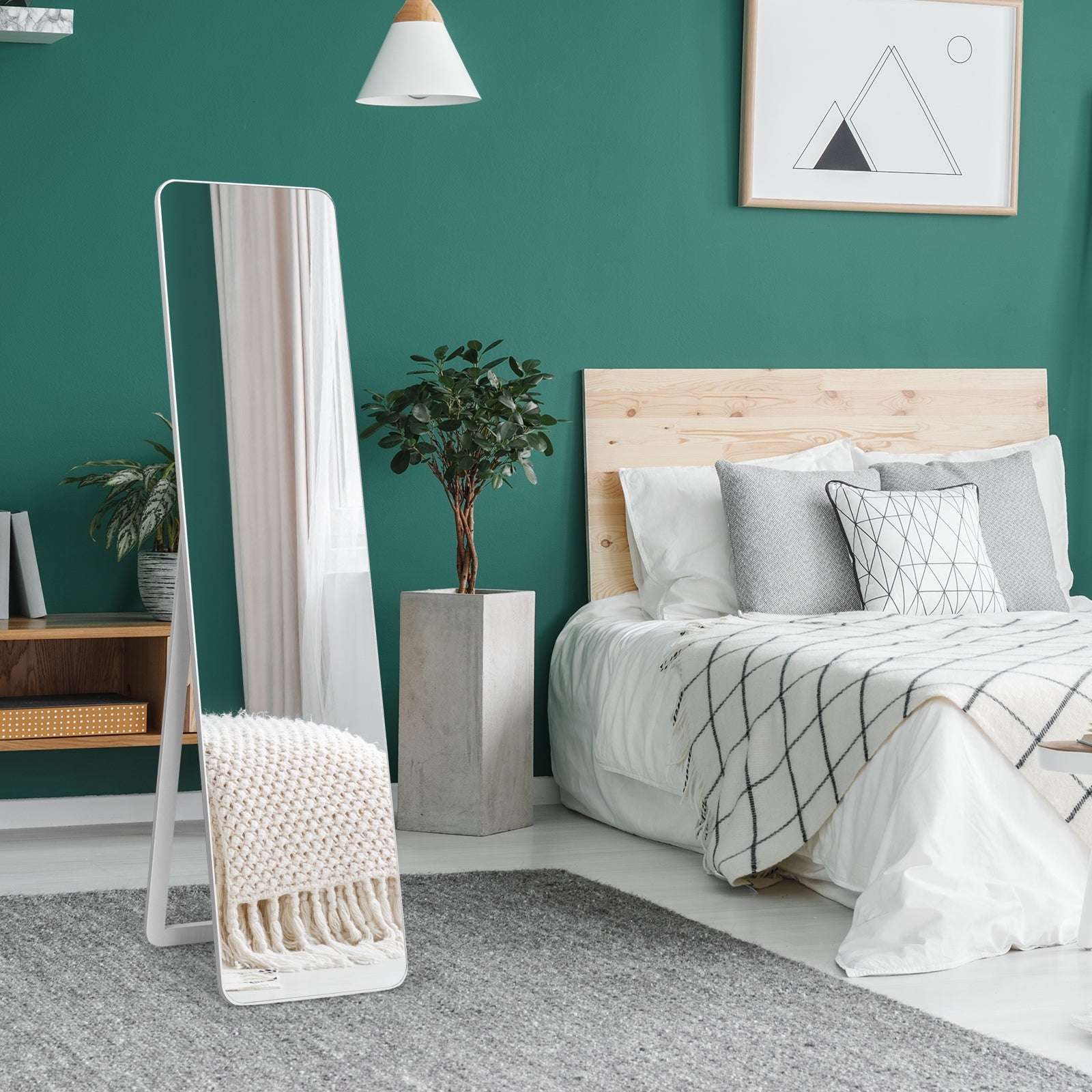 Specchio a figura intera 160 x 37 cm, Specchio da appoggiare o da appendere al muro, Bianco-Specchi da terra