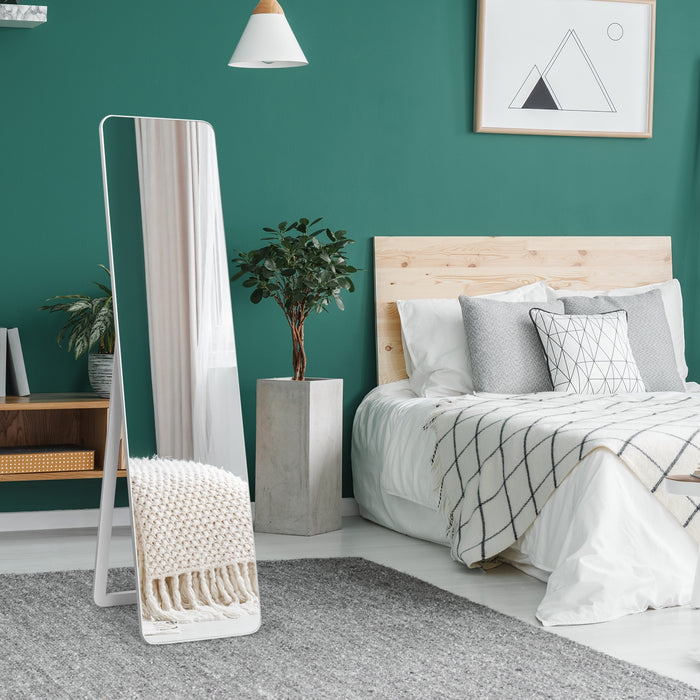 Specchio a figura intera 160 x 37 cm, Specchio da appoggiare o da appendere al muro, Bianco-Specchi da terra