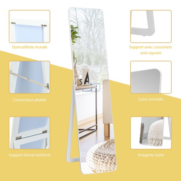 Specchio da terra rettangolare a tutta altezza con cornice in legno massello 160 x 37 cm bianco 20_0008907