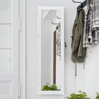 Armadio portagioie richiudibile e con luce LED, Armadio per gioielli con specchio a figura intera, Bianco-Armadietti per gioielli