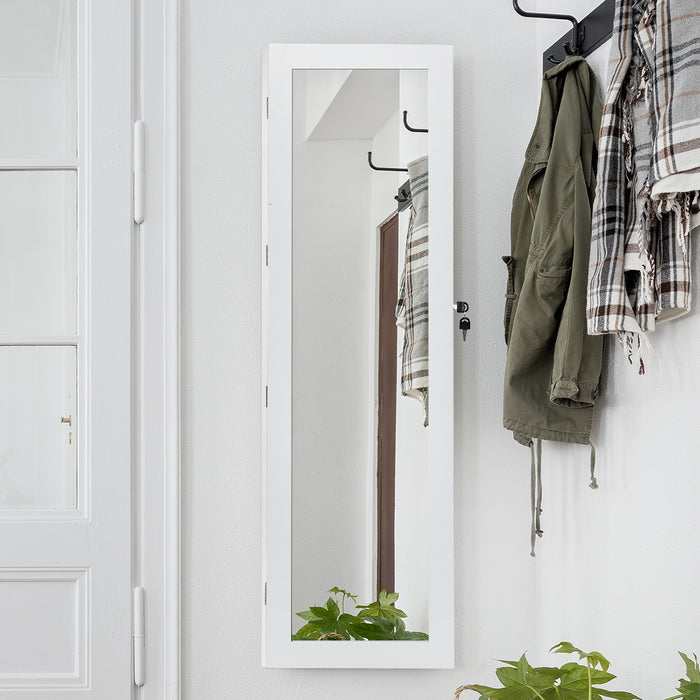 Armadio portagioie richiudibile e con luce LED, Armadio per gioielli con specchio a figura intera, Bianco-Armadietti per gioielli