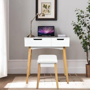 Toeletta con specchio ermetico, Toeletta di legno con sgabello e cassetto, Bianco-Tavoli da trucco