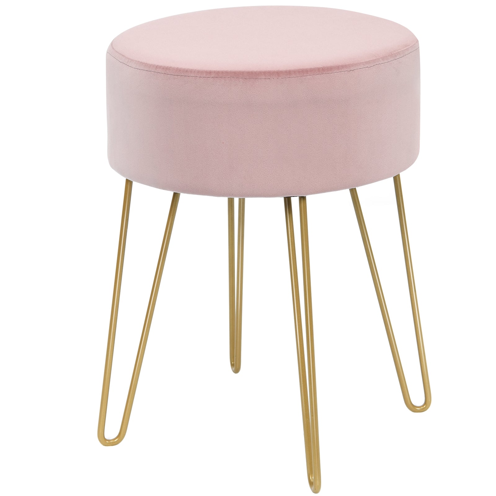 Sgabello poggiapiedi moderno rotondo di velluto, Sgabello per toeletta salone e camera da letto Rosa-Sgabelli