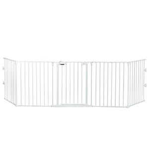 Cancello di metallo 5 in 1 regolabile per bambini con porta apribile, Barriera di sicurezza per animali Bianco-Cancelletti di sicurezza