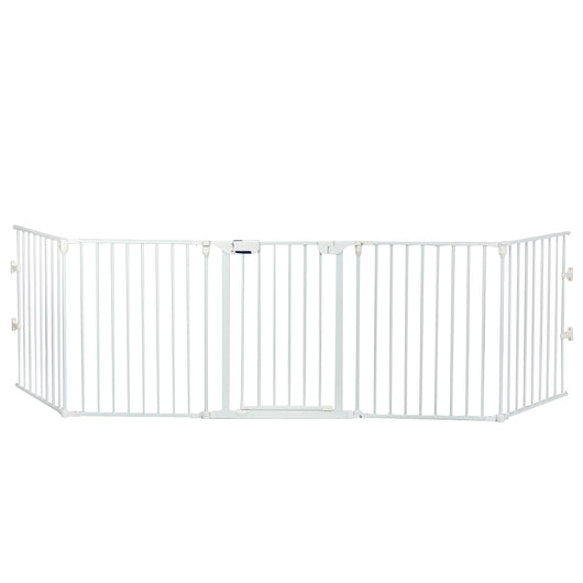 Cancello di metallo 5 in 1 regolabile per bambini con porta apribile, Barriera di sicurezza per animali Bianco-Cancelletti di sicurezza