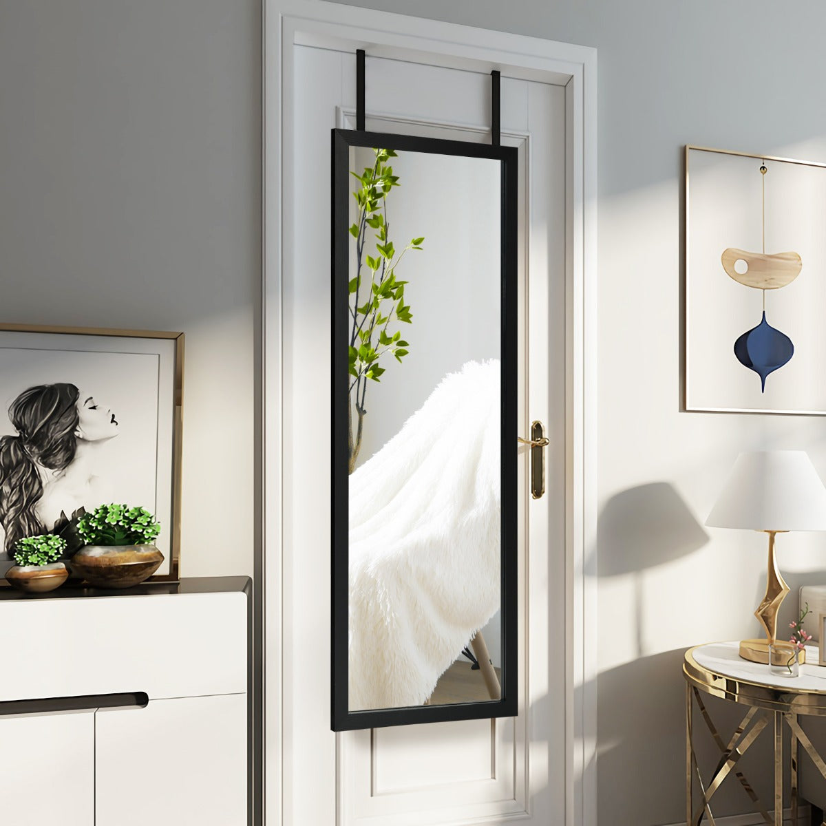 Specchio a figura intera sulla porta o sul muro, Specchio per camera da letto salone spogliatoio 120x37cm Nero-Specchi da parete