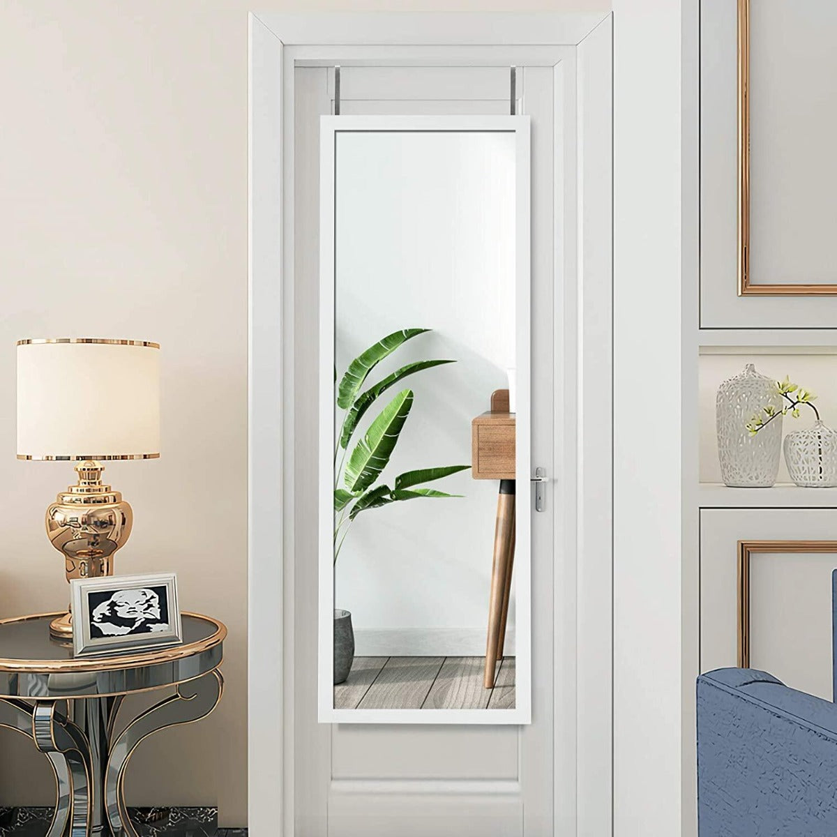 Specchio a figura intera sulla porta o sul muro, Specchio per camera da letto salone spogliatoio 120x37cm Bianco-Specchi da parete