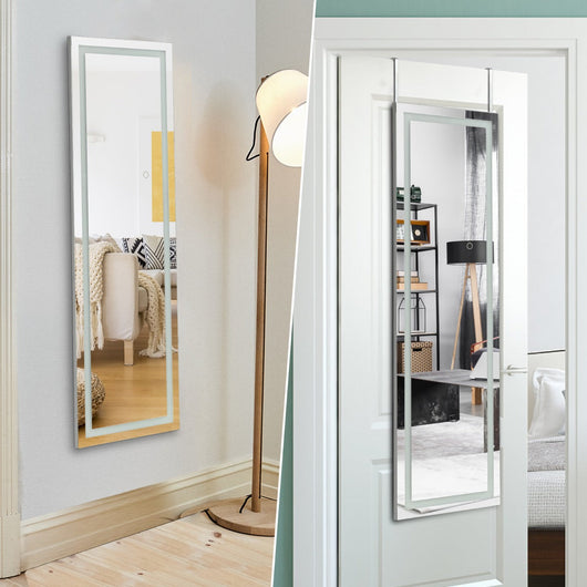 Specchio da parete a LED specchio a figura intera illuminato in 3 colori cornice MDF 120 x 37 cm bianco 20_0006878